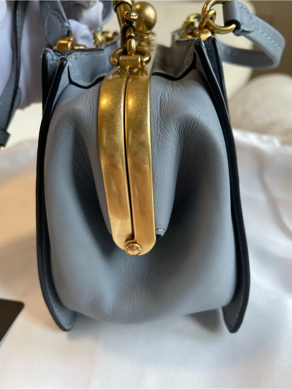 Coach Kisslock Dreamer 21 Blue Leather Satchel with Gold Hardware with Card